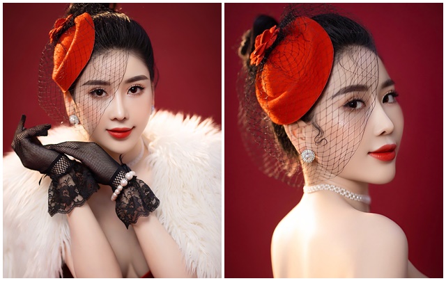 Hoa hậu Trịnh Thanh Hồng diện váy xòe cúp ngực, khoe nhan sắc quyến rũ dịp Valentine