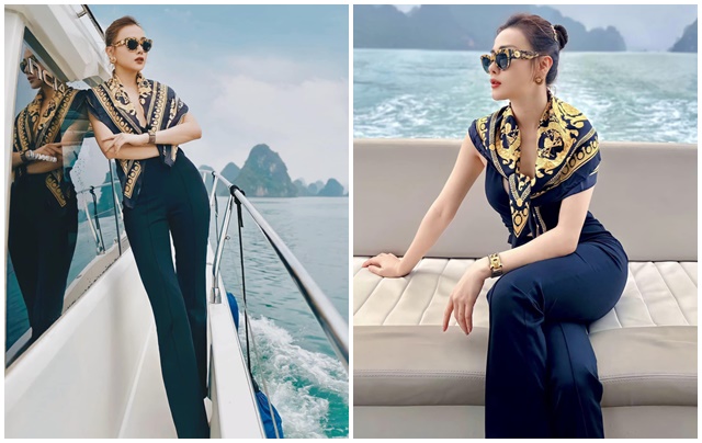  Phương Oanh 'dát' phụ kiện hàng hiệu đi du thuyền